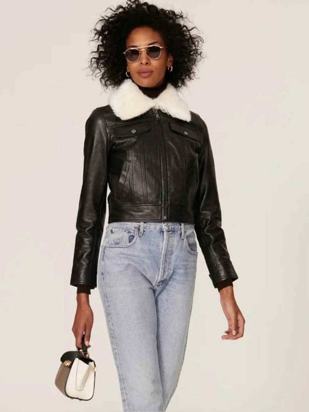 Slate & willow leather jacket faux fur collar size xs